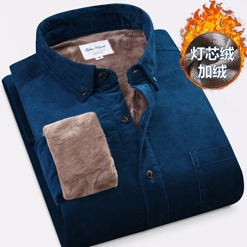 Corduroy Warm Shirt Cotton Plush Thick Mens Shirt Winter Warm Mens Clothing Wool Lining Velvet Coat Windproof Coat 241126