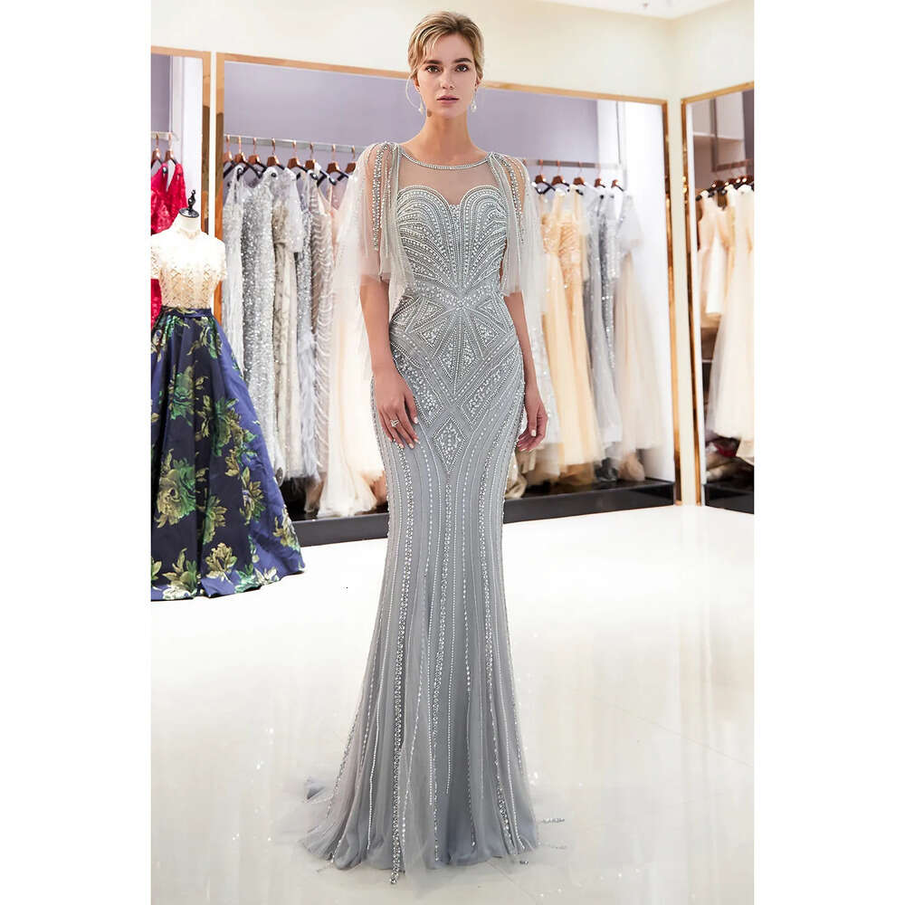 Neck Mor Scoop Sheer Tulle Beaded Mermaid Long Evening Stones Floor Length Formal Party Prom Dresses Real Image Cps