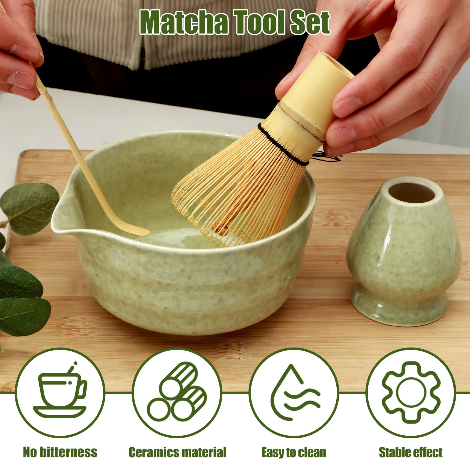 4Pcs Japanese Matcha Set with Ceramic Bowl Bamboo Matcha Whisk and Tea Scoop for Tea Lovers Gifts Tea-making Tools Accessories 241125