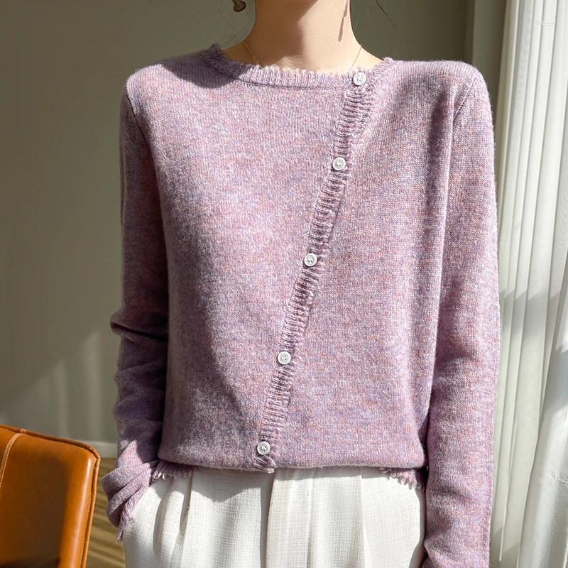 Womens Knits Women O-neck Cardigan Preppy Style Long Sleeve Sweater For Spring Autumn Merino Wool Knitwear Korean Cloth Jump