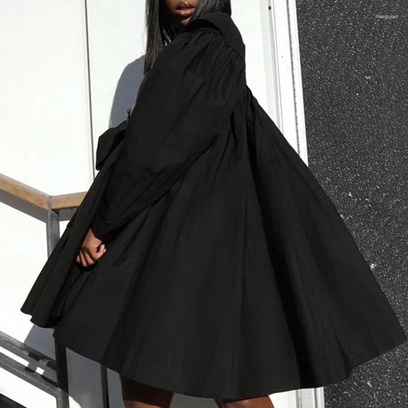 Casual Dresses V-neck Pleated Mini Dress Elegant High Waisted Pullover Women Clothing Loose Bowknot Long Sleeved Vestidos