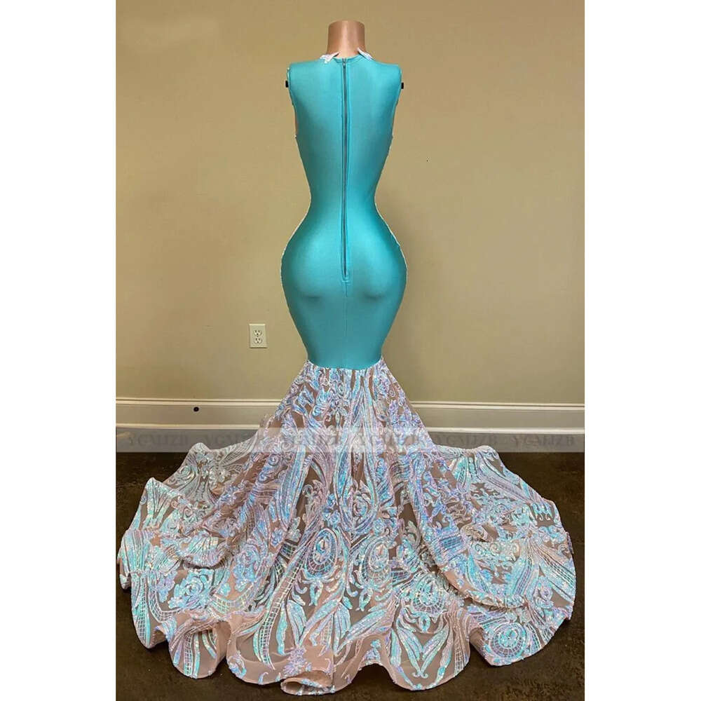 Sequin Sparkly Long Girls Black Prom Dresses Sexy Illusion O Neck Mermaid African Women Gala Evening Party Gowns Robes