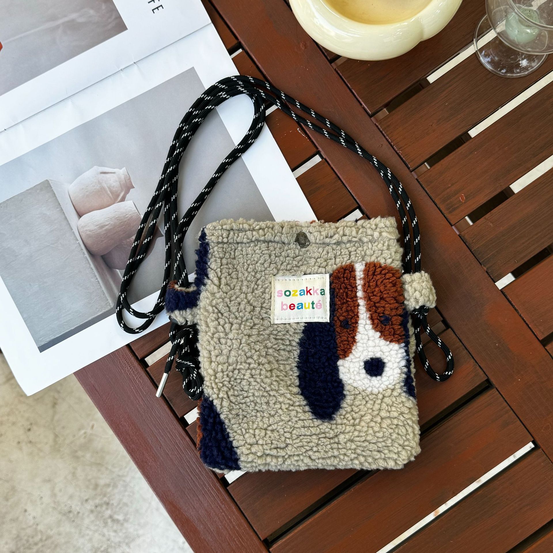 2025S Designer Internet Celebrity Plush Women Rainbow Wave Point Cute Small Pink Single Shoulder Crossbody Shopping Portable Storage Bag