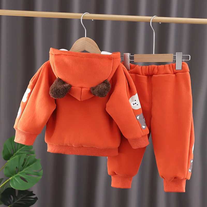 Clothing Sets Autumn Plush Baby Boys Clothes Children Cartoon Bear Hoodies Jacket Pants 2Pcs/Set Toddler Casual Sportswear Kids Tracksuit H241126