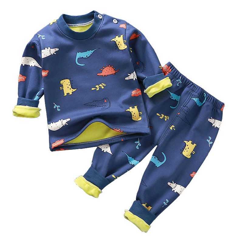 Clothing Sets Autumn Winter Fleece Underwear Suit Boys Clothing Sets Children Pajamas Home Service Suits for Kids Clothes Warm Sleepwear 2Pcs H241126