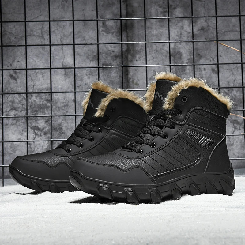 2024 winter mens slippers warm mens shoes waterproof and anti slip plush sports shoes mens leather boots Plus size 48 241126