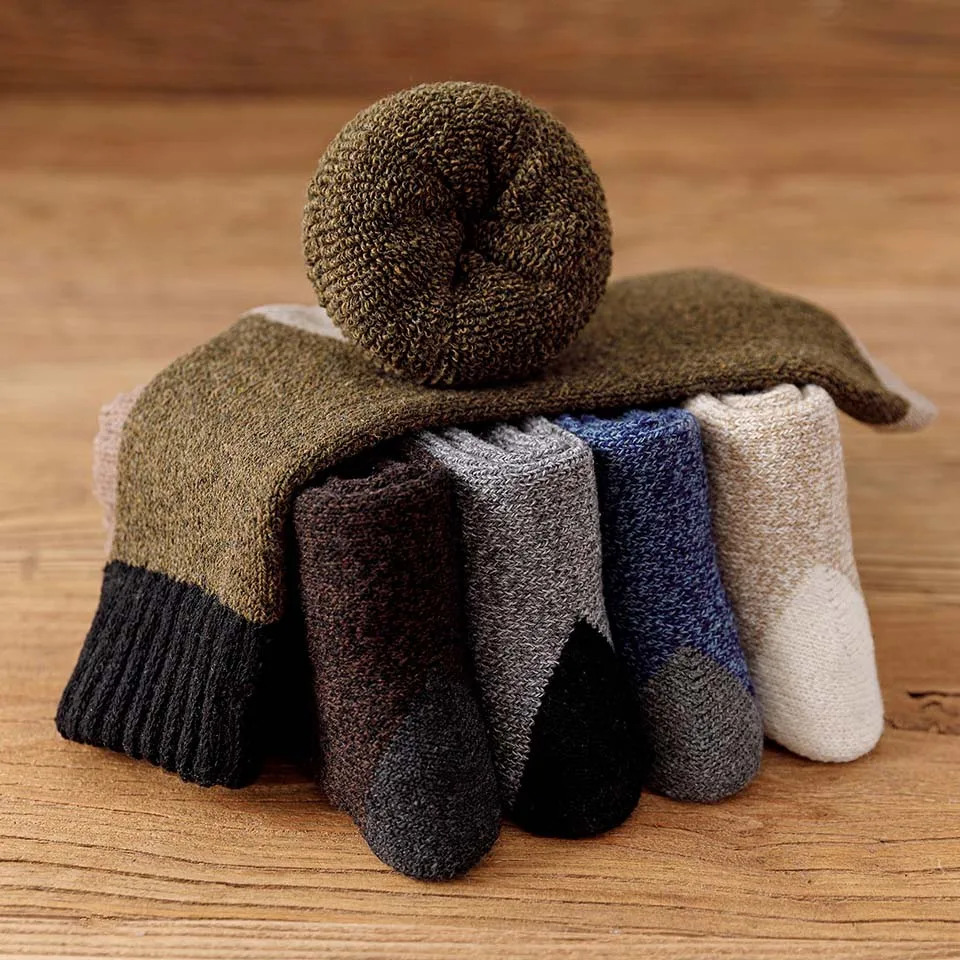 Winter thick mens wool socks casual warm Harajuku retro plus size long cashmere socks 5 pairs 241126