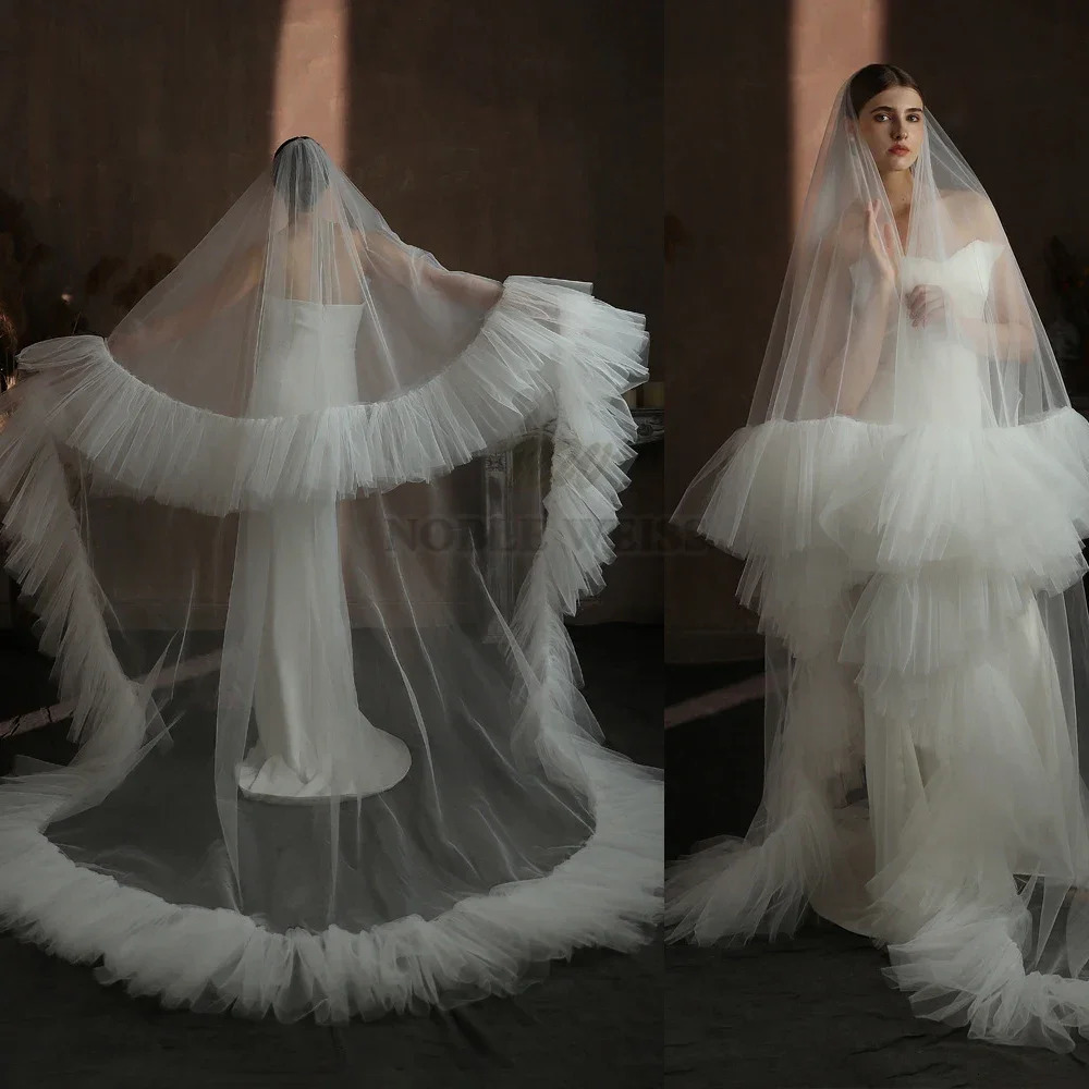 Double laye veil pleated chiffon bridal veil fluffy bridal veil with comb customized veil 241126