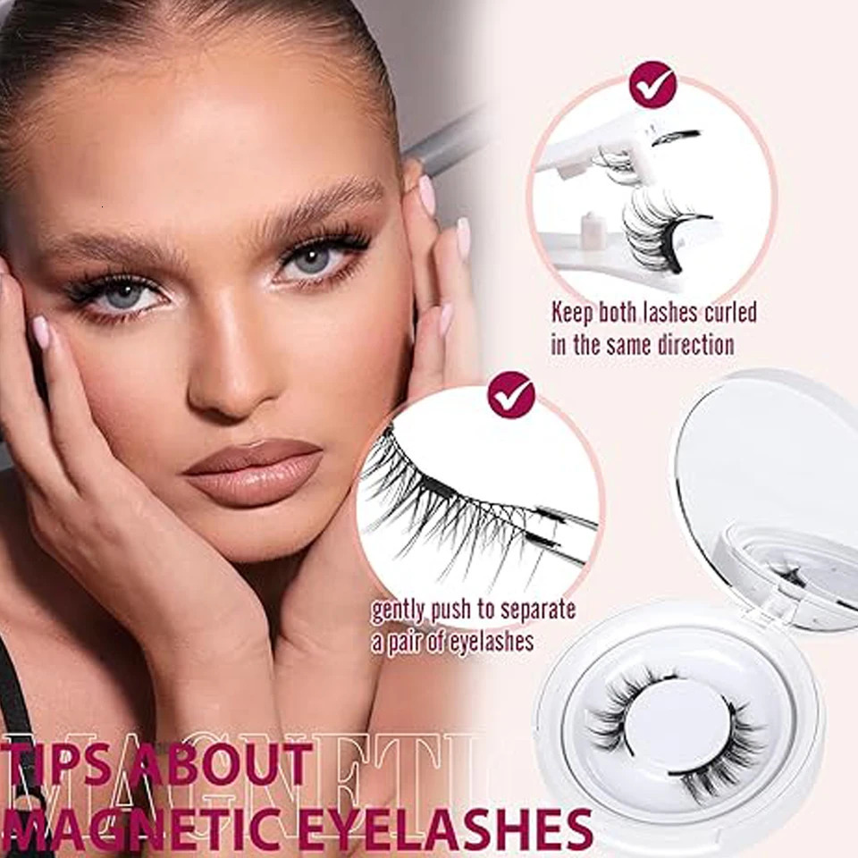 Magnetic Eyelashes without Eyeliner - Reusable Dual Magnetic lashes Looking Natural No Glue 3D False Eyelashes Kit Applicator 241125