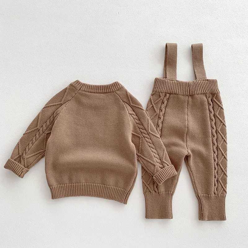 Clothing Sets Autumn Spring Korean Style Newborn Baby Girls Boys Solid Color Knitting Clothing Set Sweater Overall Children Clothes Suit H241126