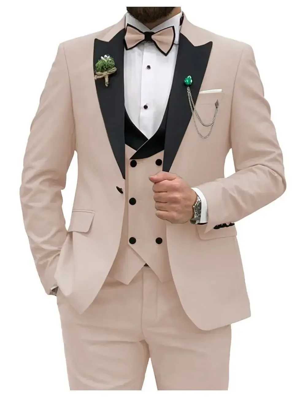 Blue Men Suits Slim Fit 3 Piece Double Breasted Suit Men Wedding Prom Party Business(Blazer+Vest+Pants) Wedding Suits for Men X250704