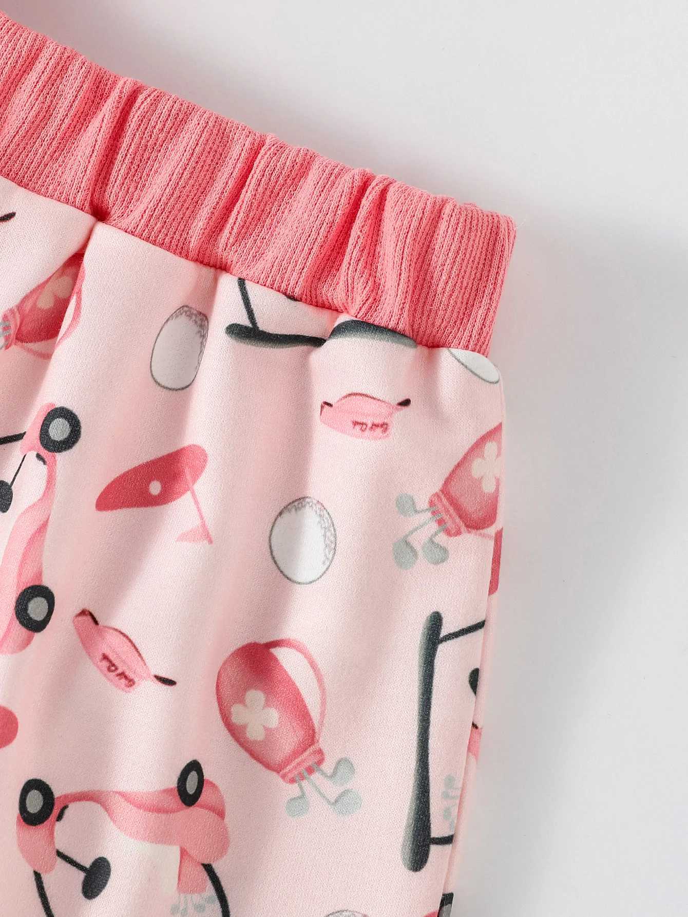 Clothing Sets 2024 New Baby girls lovely pink printed Golf Cart autumn two-piece set Children Clothing H241126