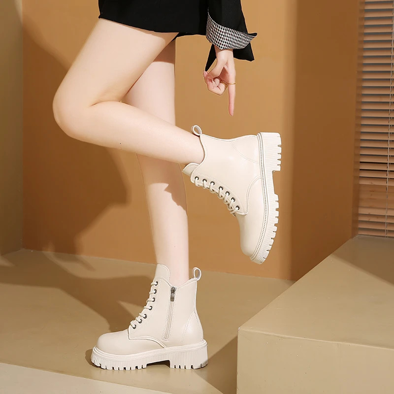 Quality Platform Boots Winter Warm Womens Boots Fashion Round Mid-heels Shoes Korean Versitile Side Zip Lady Shoes Botas 241114