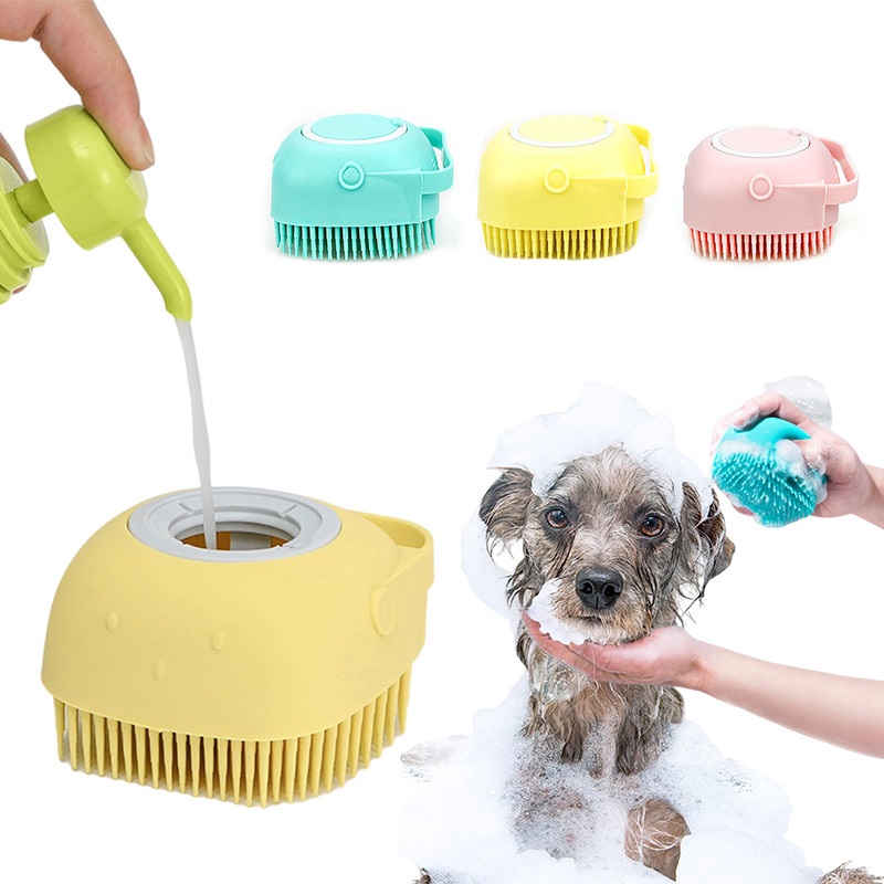 Soft Silicone Dog Brush Pet Shampoo Washing Dispenser Massage Gloves Brush