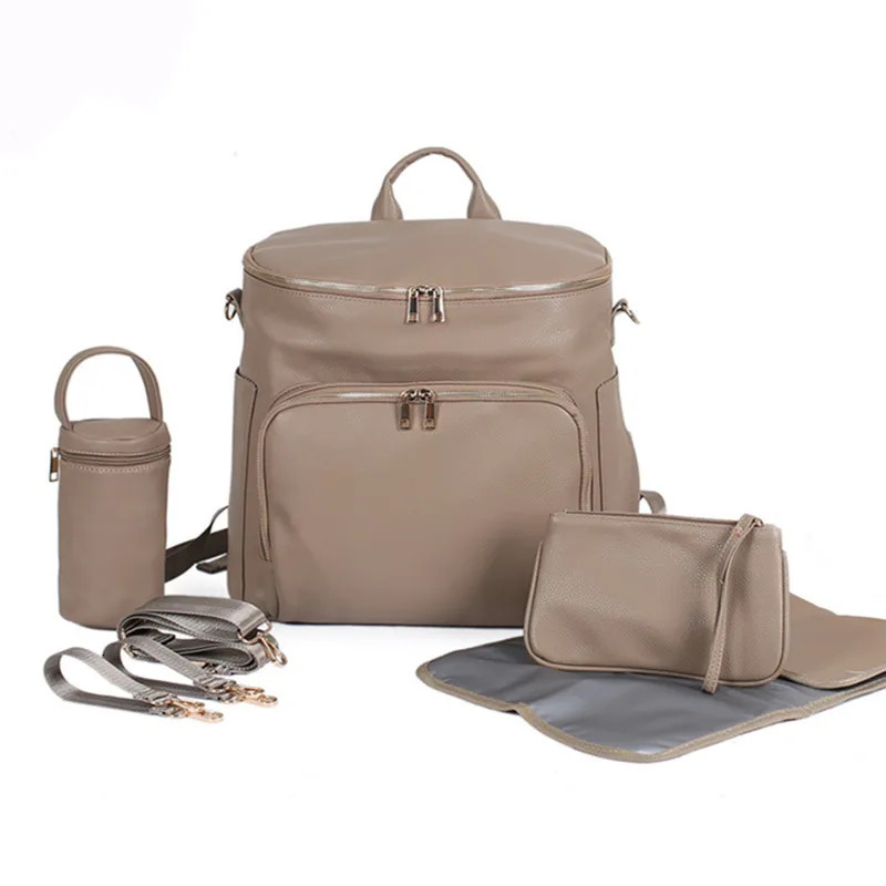 Baby Diaper Bag Backpack Solid PU Leather Mummy Maternity Bag Large Capacity Travel Back Pack Stroller Bags with Changing Pad 241126