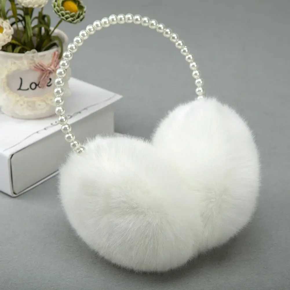 Autumn and Winter Womens Earrings Solid Color Imitation Pearl Decoration Artificial Rabbit Fur Plush Earrings Warm and Anti Slip Lightweight Earrings 