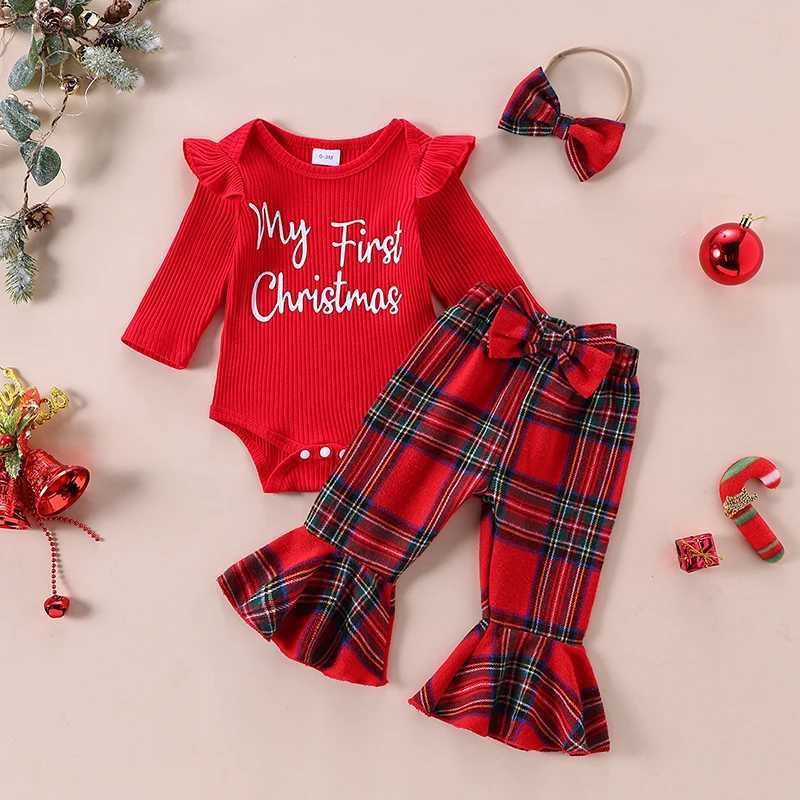 Clothing Sets Toddler Girls Winter Clothing Set Cute Long Sleeve Romper with Plaid Pants and Matching Bow Headband Outfit for Fall H241126