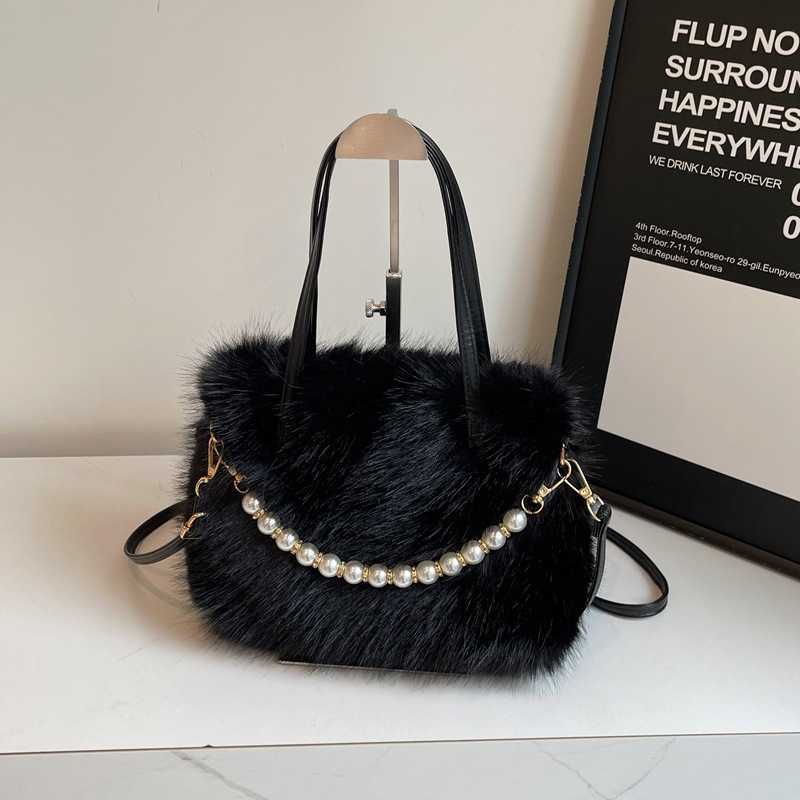 Hairy Handheld Small Bag 2024 New Fashion Pearl Small Square Bag Autumn/Winter Women's One Shoulder Crossbody Hairy Bag 241126