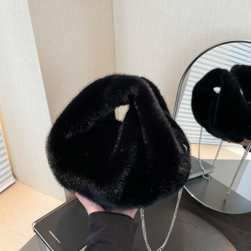 New plush handbag with cute female bun shape imitating mink fur, versatile for autumn and winter, suitable for ladies, crossbody bag, hand pulled wool