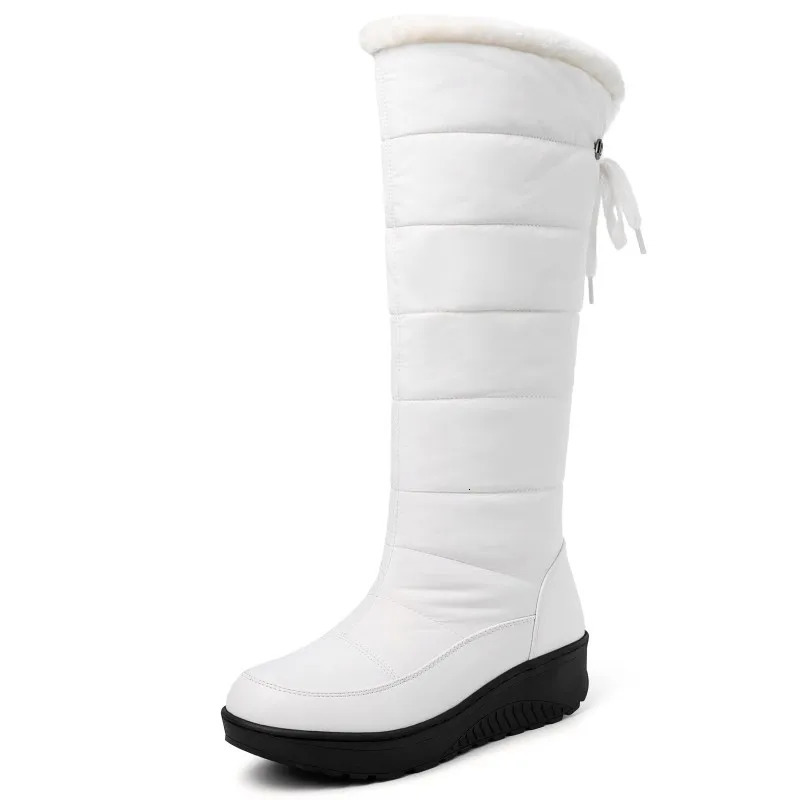 Waterproof Winter Shoes Woman Snow Boots Warm Fur Plush Casual Wedge Knee High Boots Girls Black White Rain Shoes Ladies 241114