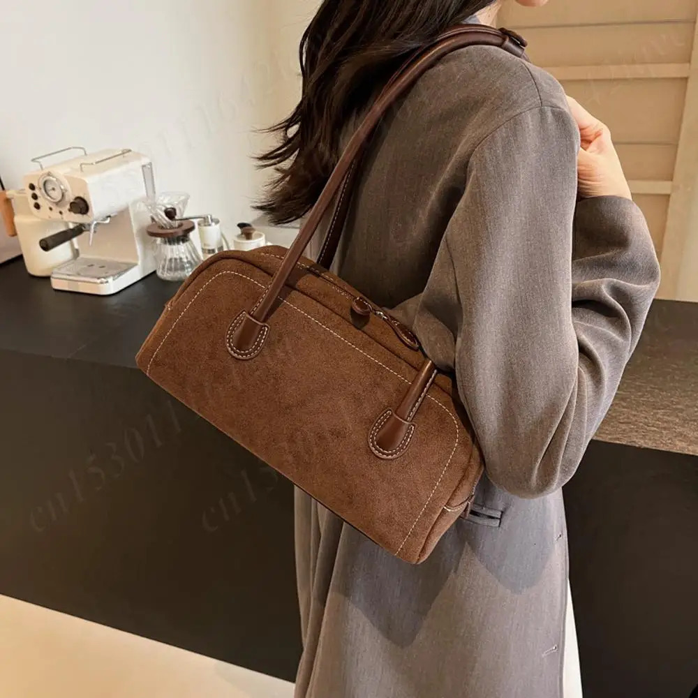 Suede Shoulder Bag for Women Multi Pocket Underarm Faux Solid Color Handbag Zipper Satchel Work Shopping 241125