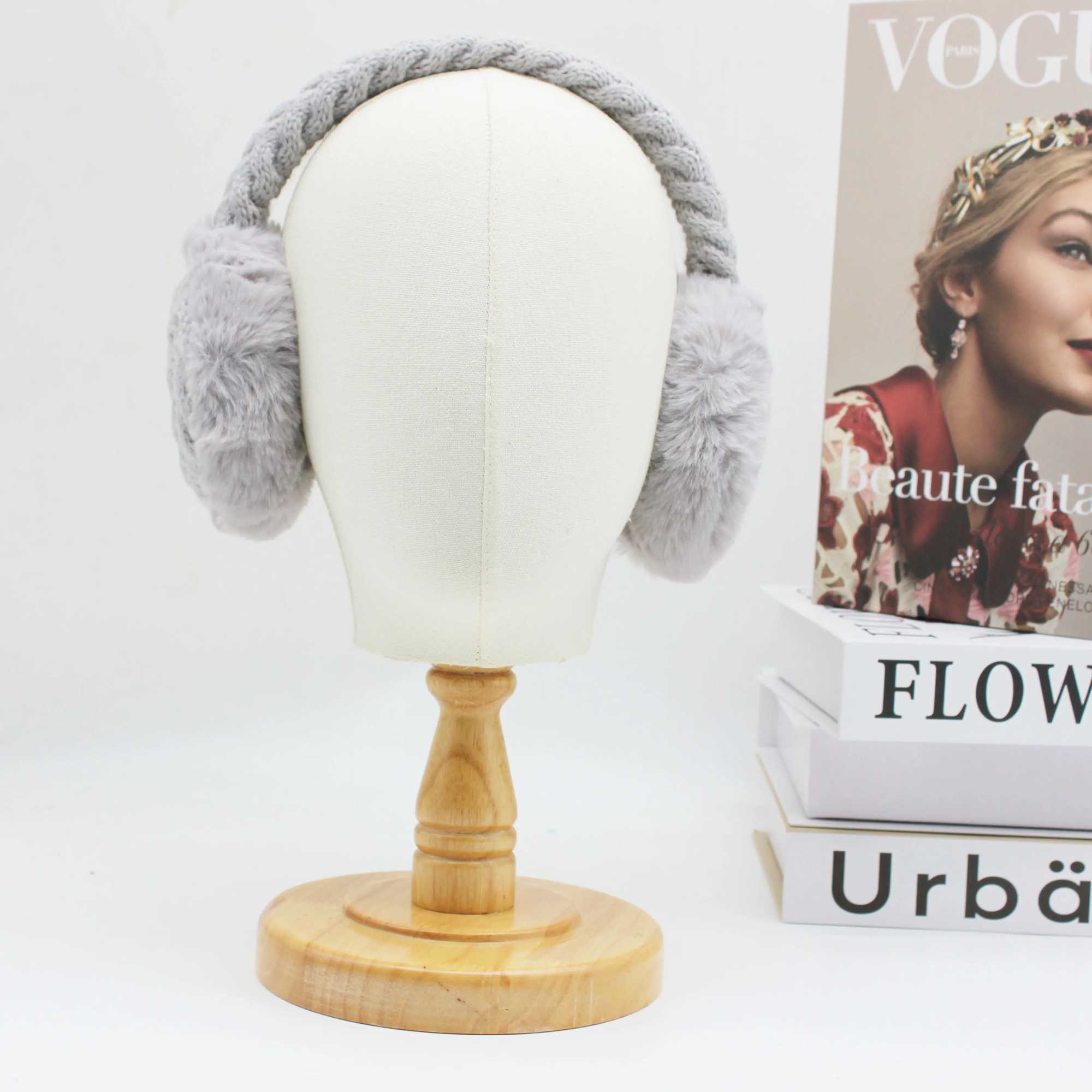 HATZZI neutral cable knitted rabbit fur warm earmuffs orejeras cache oreilles de lapin en peluche earmuffs for women W241126