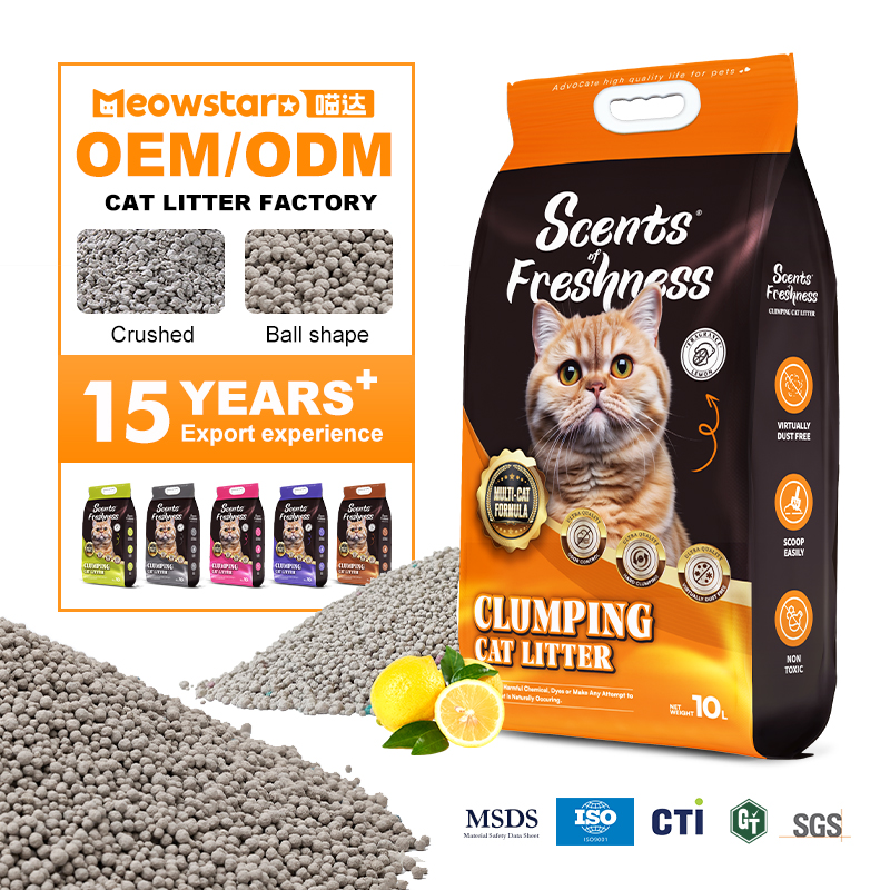 OEM Factory Supply dust free strong clumping cat litter arena para gato colorful ball shape Premium bentonite cat litter sand