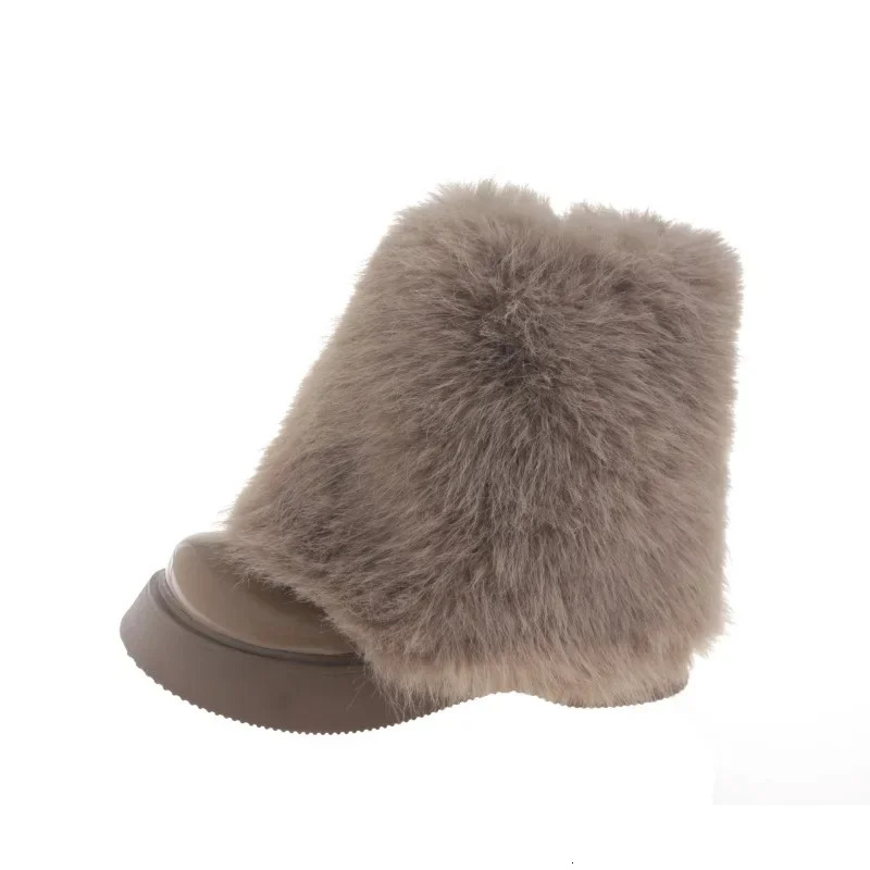 Fashion Versatile Furry Women Shoes Korean Style Fashion Thick Sole Womens Boots Winter Fleece Warm Ladies Modern Boot 241114
