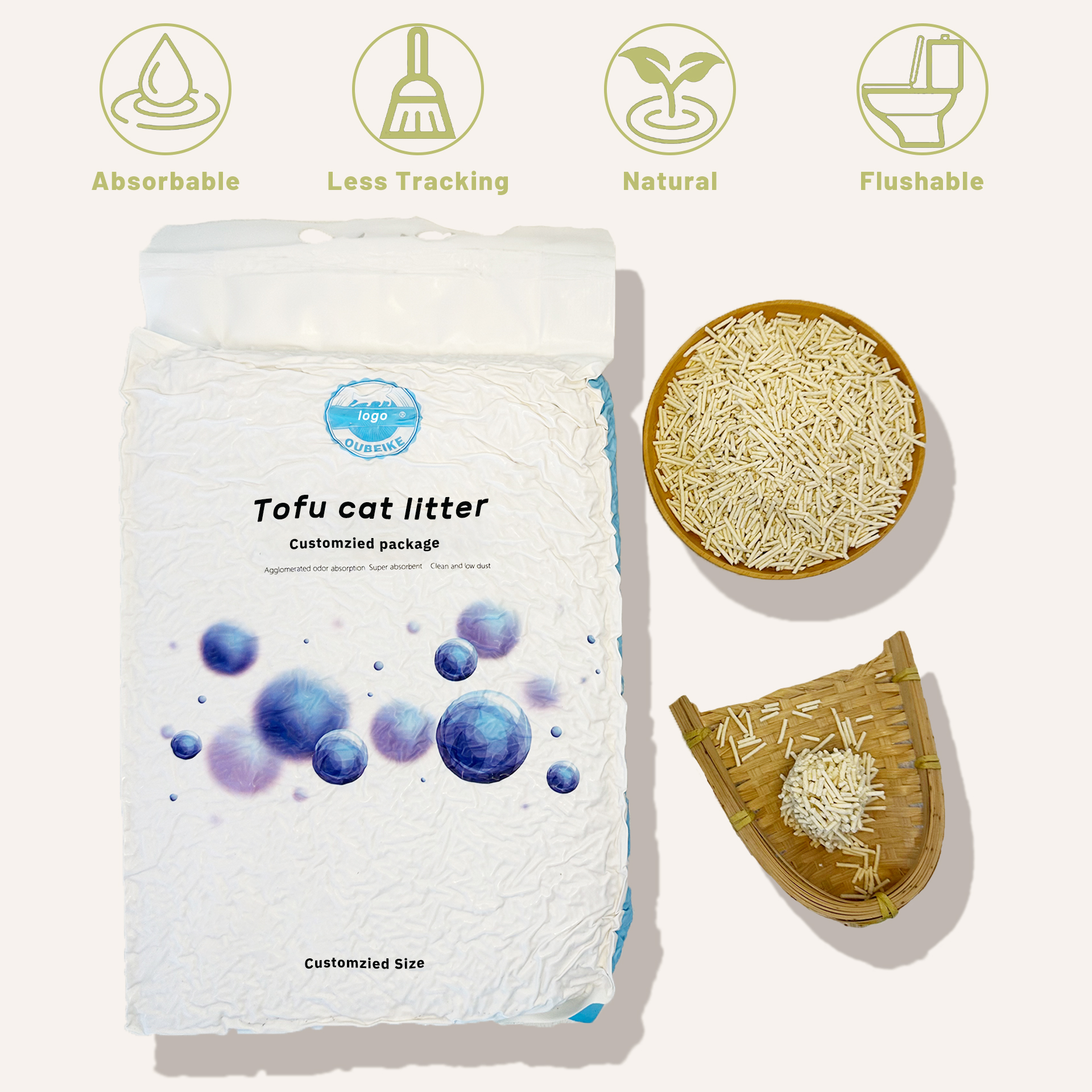 Manufacturer OEM Premium Easy Clean Plant Cat Sand Green Tea Scent 6l Eco Clean 2mm Stripe Shape Strong Clumping Tofu Cat Litter