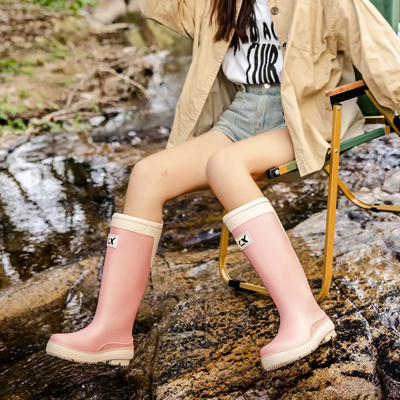 Spring automatic high rubber boots for womens waterproof work garden Galoshes womens oil resistant and anti slip rain shoes fishing water boots 241126