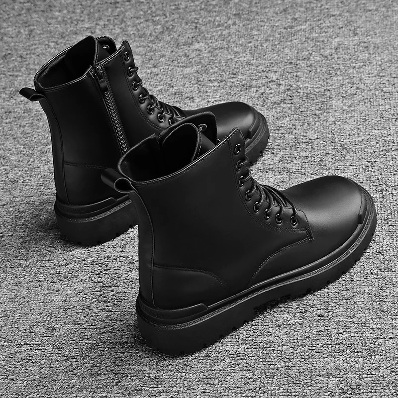 Men Black Leather Boots British Style High Top Fashion Work Boots Outdoor Street Fashion Chelsea Men Shoes Comfortable Short 241114