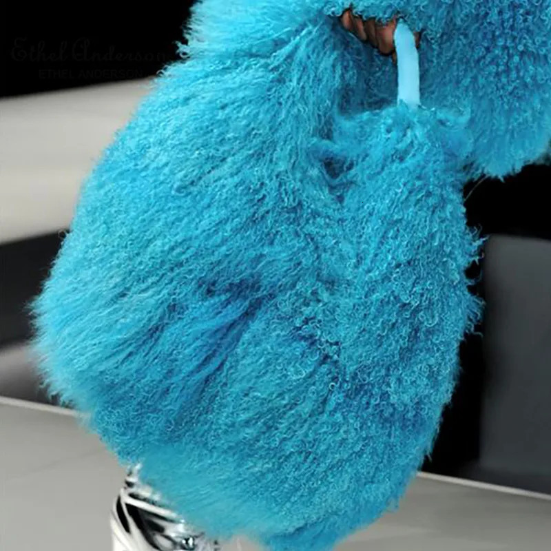 Ethel Anderson Womens Real Mongolia Fur Handbags Lamb Bag Manmade Shoulder Lady Simple Style Hand Bags 241125