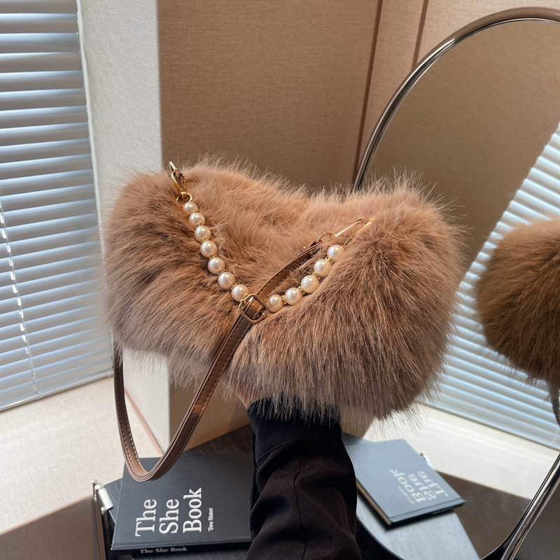 Hairy Pearl Small For Bags Handbags Women Autumn And Winter Fashion Plush Bag, Casual Versatile Single Shoulder Crossbody Bag Designer