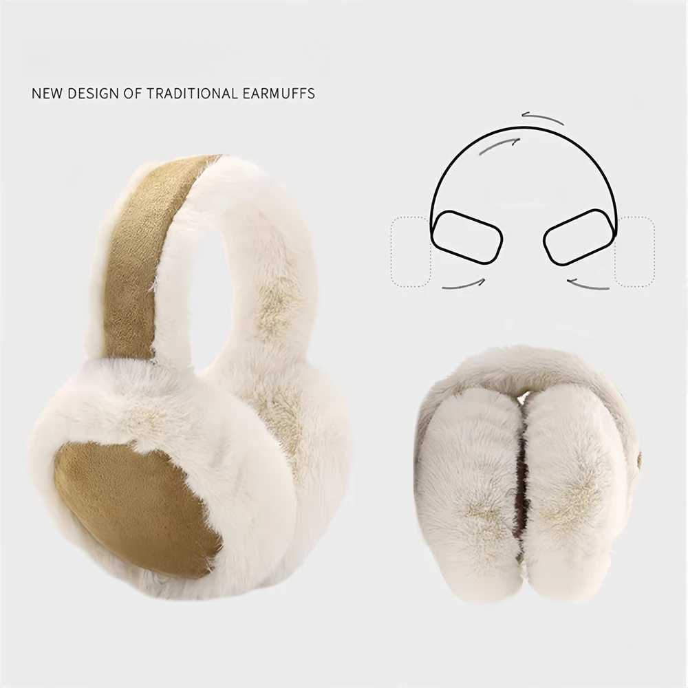 Winter Warm Folding Portable Earmuffs Faux Rabbit Fur Headphone Muffs Male Thicker Deerskin Velvet Ear Cover Womens Cute EarlXJ241126