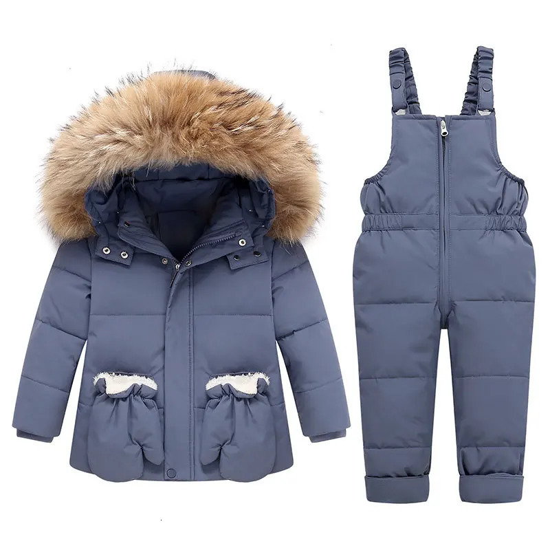 OLEKID Winter Children Girl Overalls Real Raccoon Fur Down Jacket For Girl Baby Girl Jumpsuit Kids Girl Outerwear Coat 241126