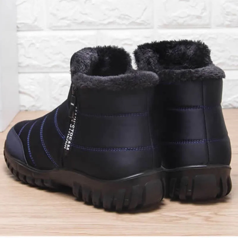 Winter mens ankle snow boots waterproof and non slip mens casual shoes warm plush plus size couple shoelaces 241126