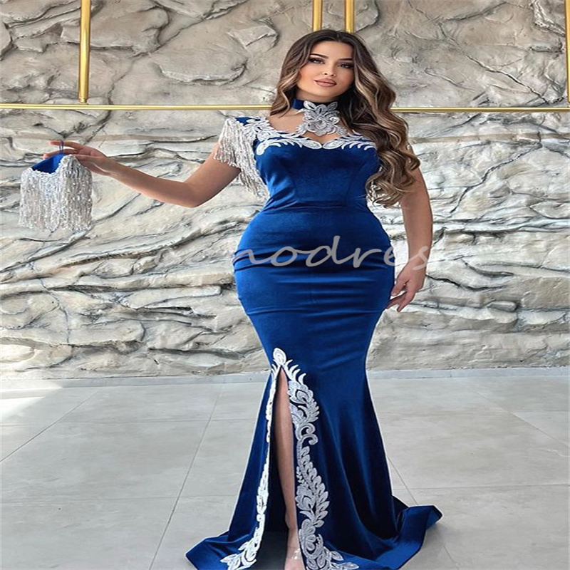Charming Caftan Moroccan Evening Dress With Detachable Train Mermaid Velvet Burgundy Prom Dress Slit Arabic Israel Lace Party vestido de gala noche mu