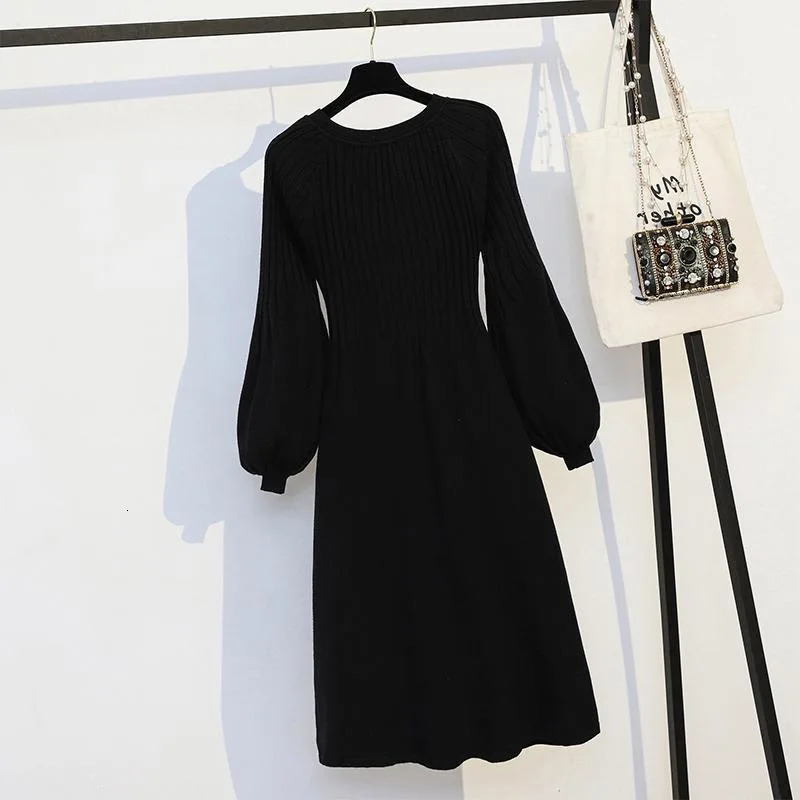 Plus Size Dress Loose Belly Covering Medium To Long Length Knitted Base Sweater Autumn Winter Simple Versatile Skirt 241112