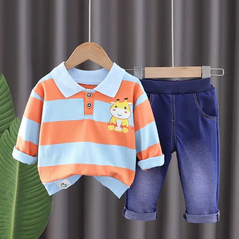 Clothing Sets 2023 Fashion Baby Boys Cotton Clothes Pullover Striped Shirts + Pants Jeans 2Pcs/Sets Infant Kids Tracksuits Casual Outfits H241126