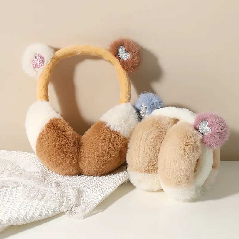 Simple Plush Earmuffs High Elasticity Ear Cover Cute Heart sequin Cat Ears Earfls Winter Outdoor Cold Protection Ear WarmerXJ241126