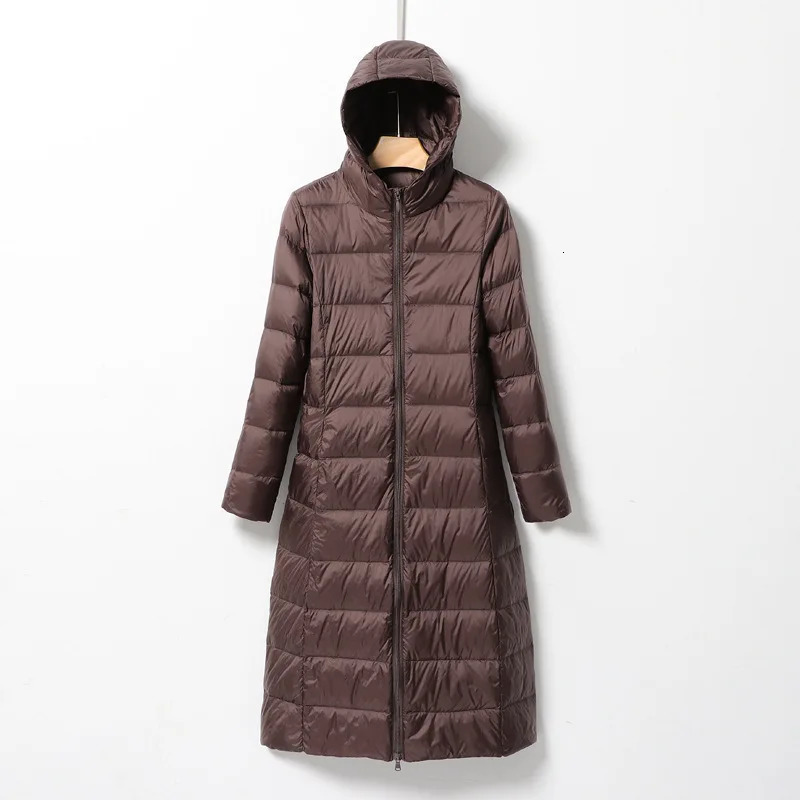 Womens Long Down Jacket Style Womens Ultra Light Knee Fashion Slim Fit Hooded Down Jacket Casual Inflatable Jacket 241126