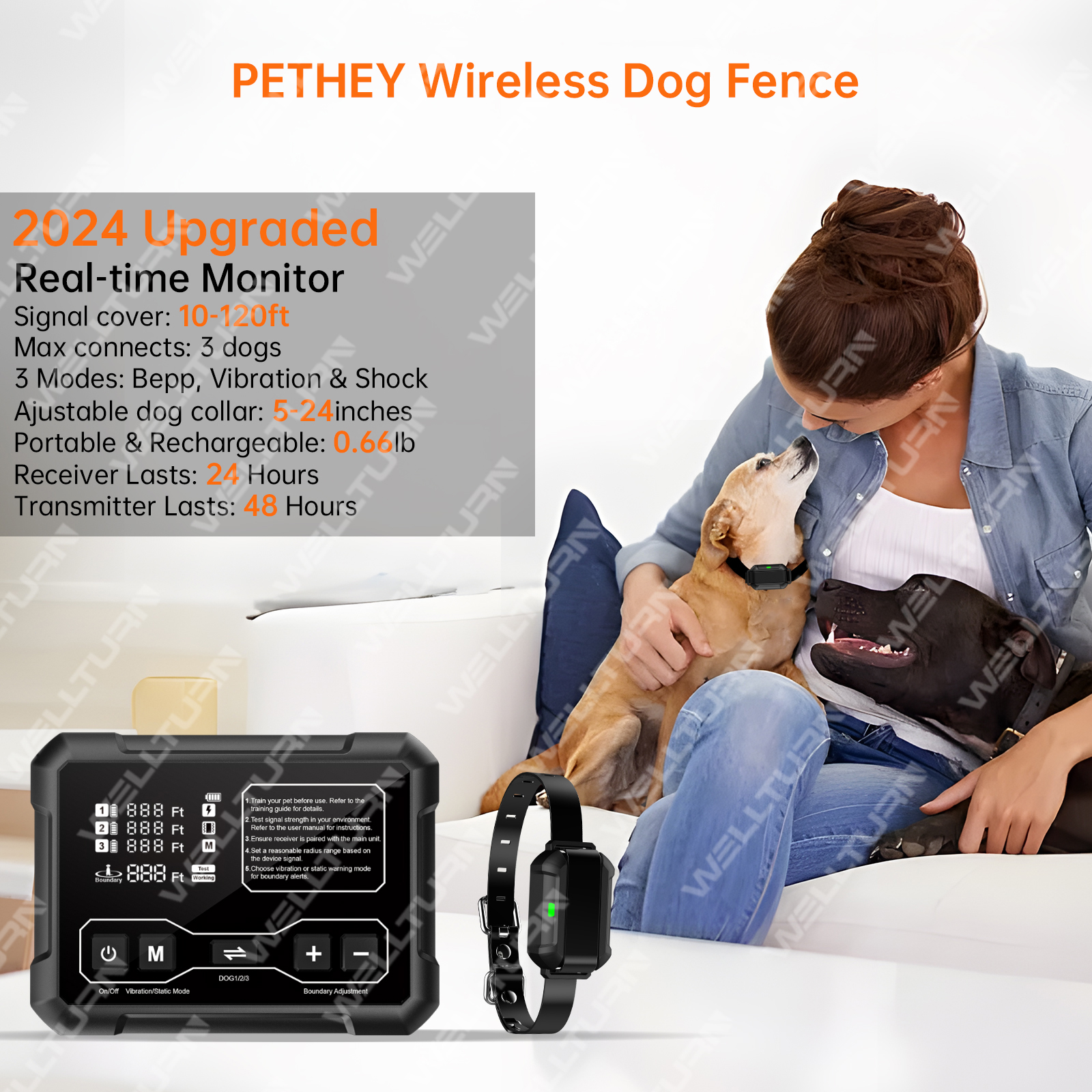 Patented New Product Range 10-120ft Wireless Dog Fence System for 3 Dogs Radar Wireless Fence Training Collar Wireless Dog Fence