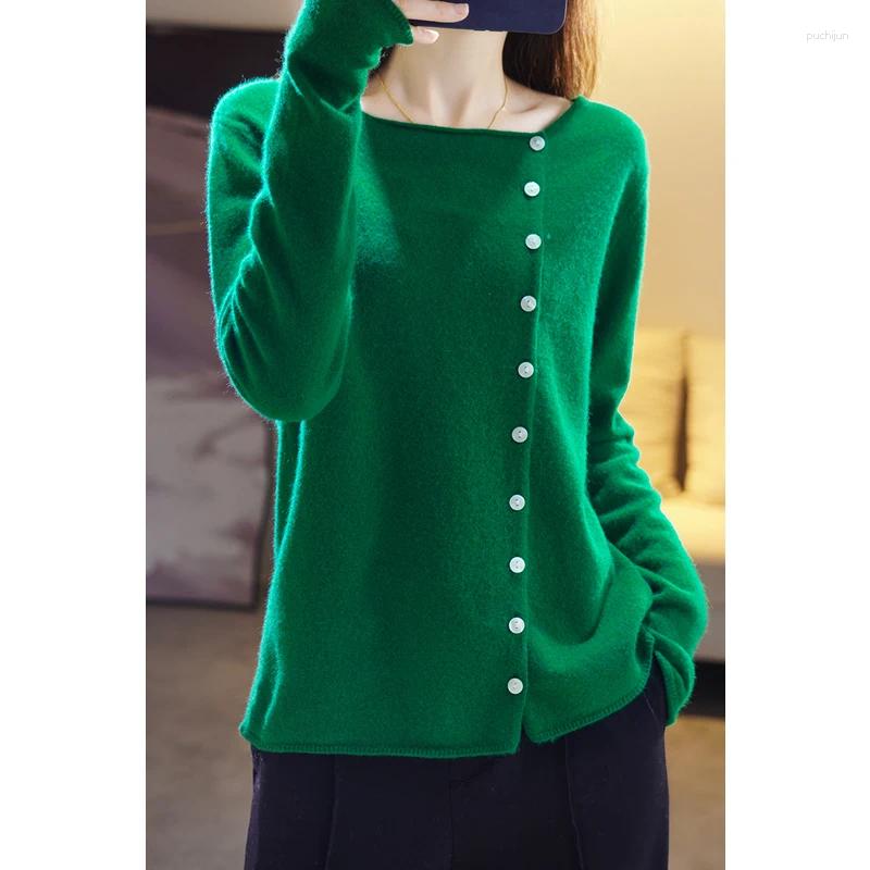 Womens Knits Women O-neck Cardigan Preppy Style Long Sleeve Sweater For Spring Autumn Merino Wool Knitwear Korean Cloth