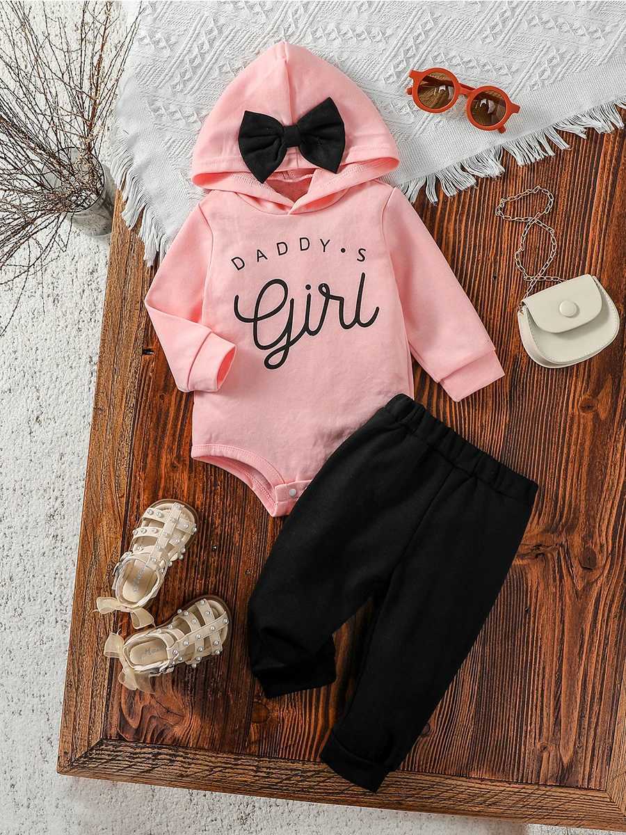 Clothing Sets Baby girl Pink Long Sleeve Hooded casual and cute autumn letter printing Pantsuit Outdoor Set H241126