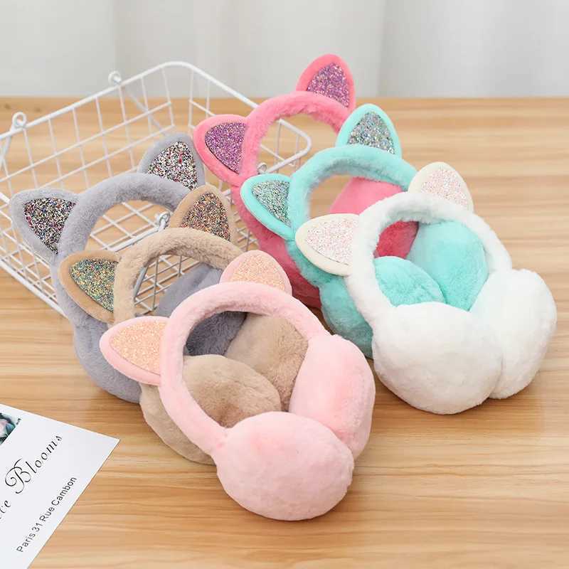 ly Women Girl Fur Winter Ear Warmer Cute Earmuffs Cat Ear Muffs Glitter Sequin Earfls Soft Plush Headphones Warm HeadbandXJ241126