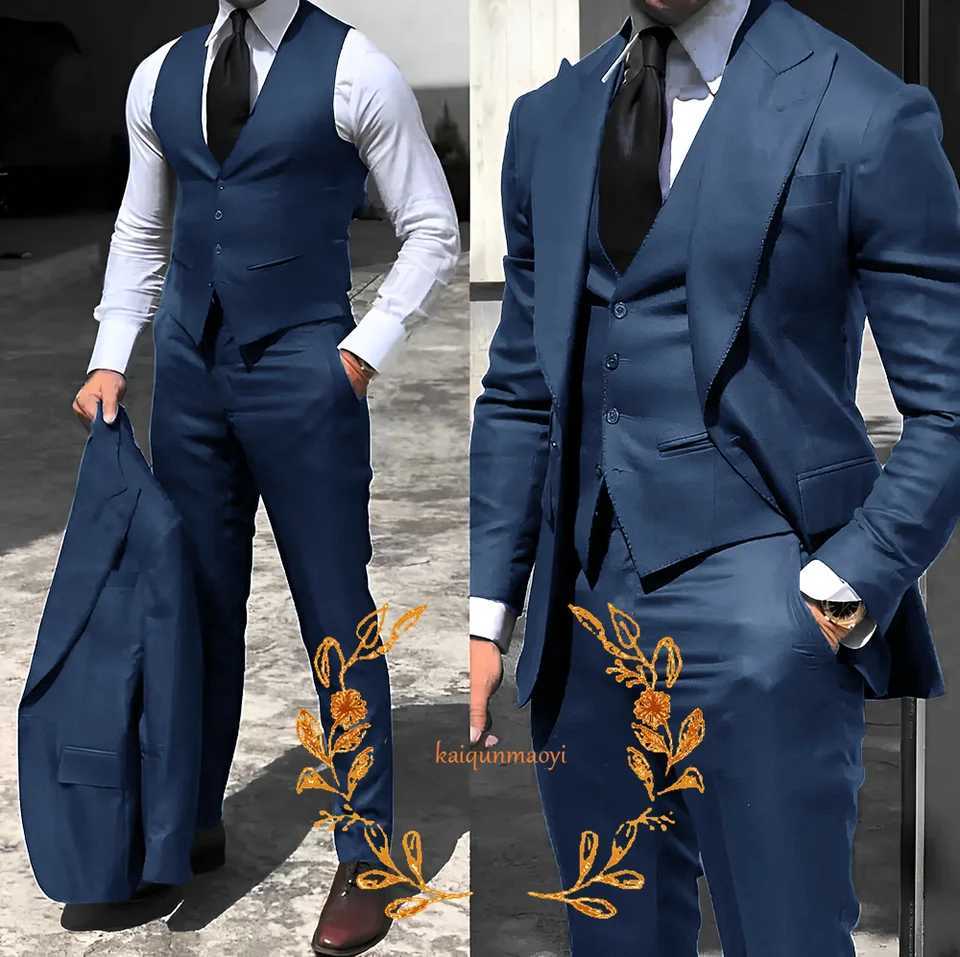 Grey business mens 3-piece jacket pants vest formal office uniform slim and elegant mens clothing XS-5XL X241126 - view 5