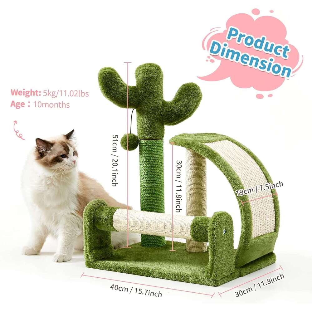Made4Pets Cat Scratching Post, Cactus Scratcher Tree for Indoor, Adult Kitten Scratch Pad, Natural Sisal Ropes, Cute Kitty Nail File Vertical Scratche