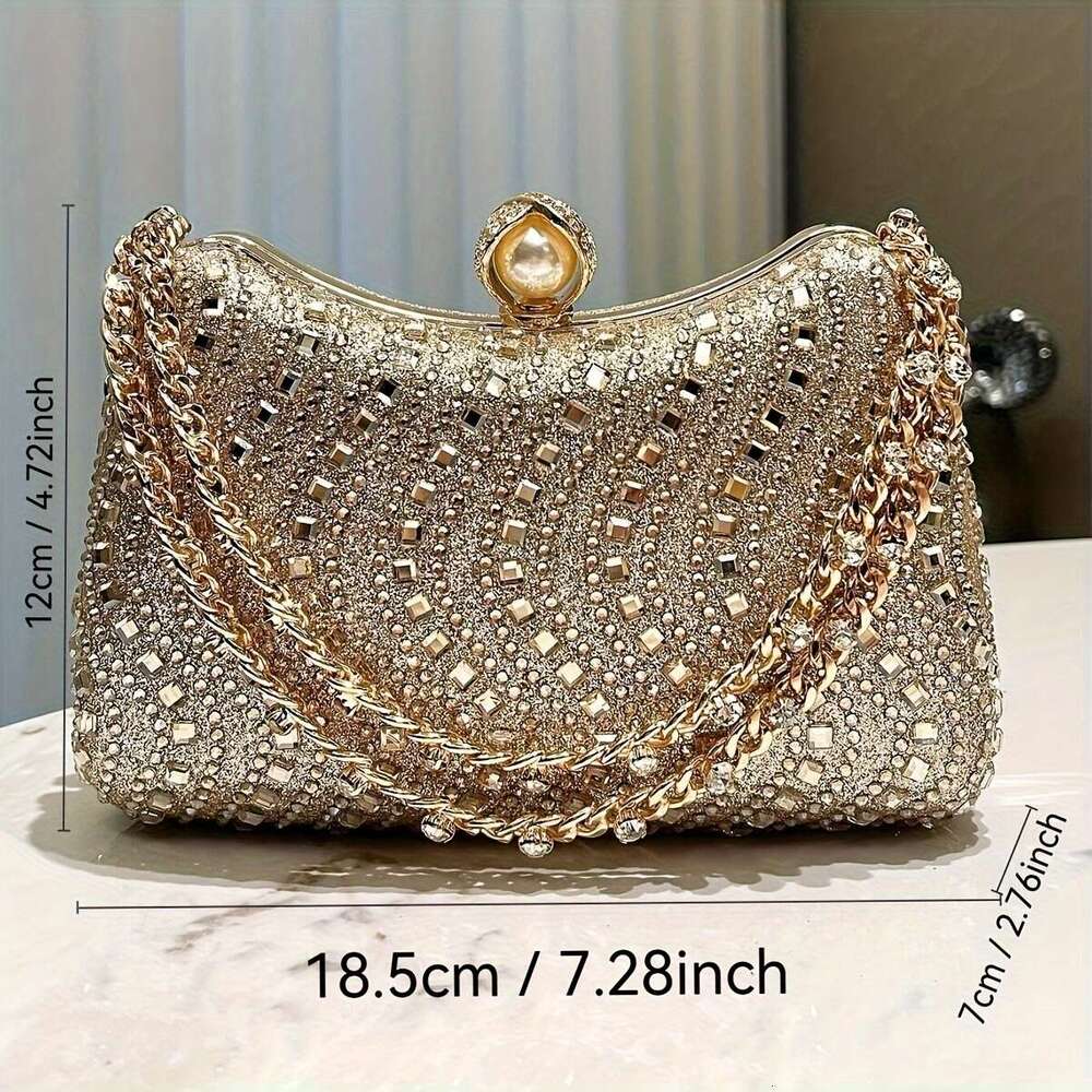 Women urious Rhie Evening Clutch Bag, Glittering Handheld Party Purse With Detachable Chain Strap, Elegant Accessory For Weddings Banquets Formal Even
