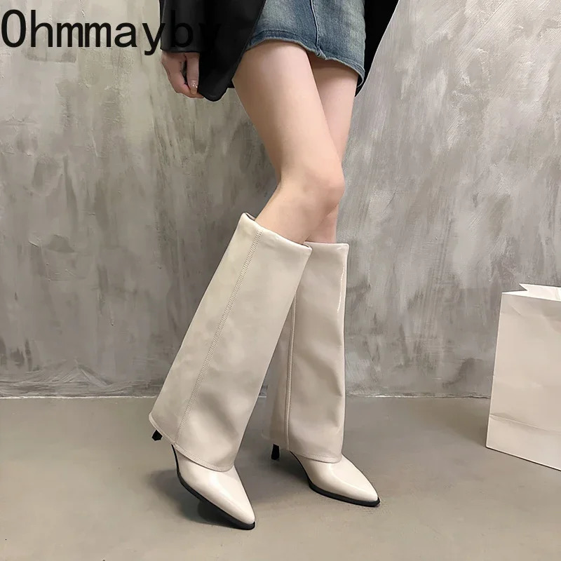 Street Style Women Knee High Boots Fashion Pointed Toe Long Booties Thin High Heels Autumn Winter Shoes 241126