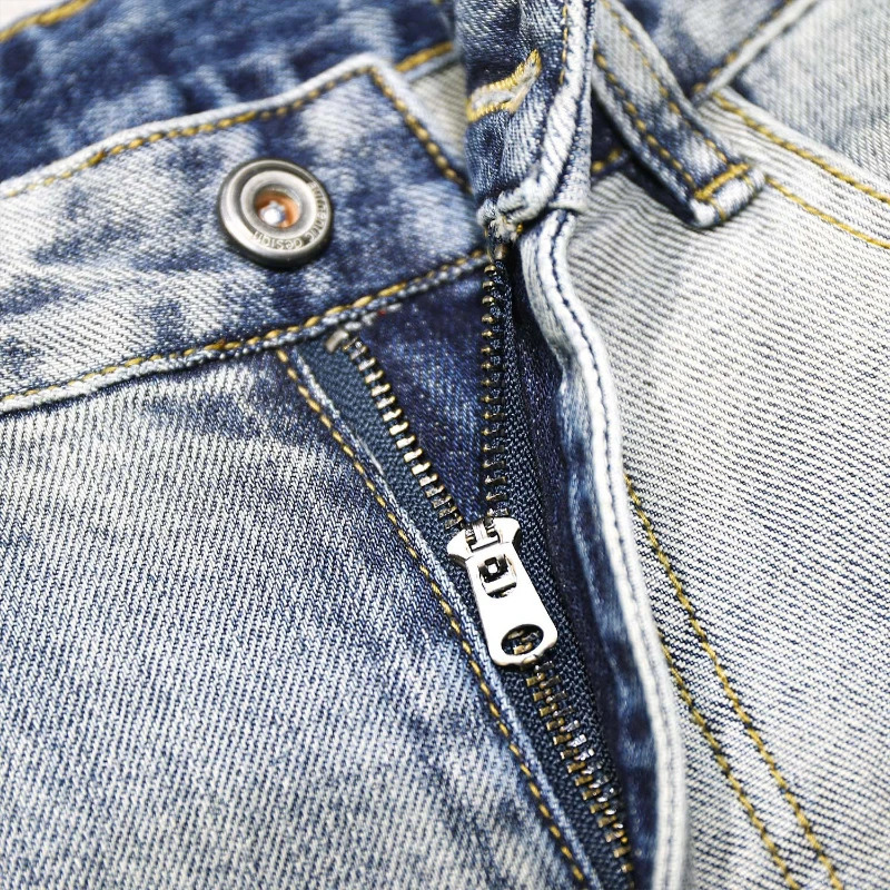 Autumn Winter Trend Mens Straight Slim Jeans Ripped Hole Patch Vintage Distressed Fashion Splicing Denim Pants Streetwear 241126wtt